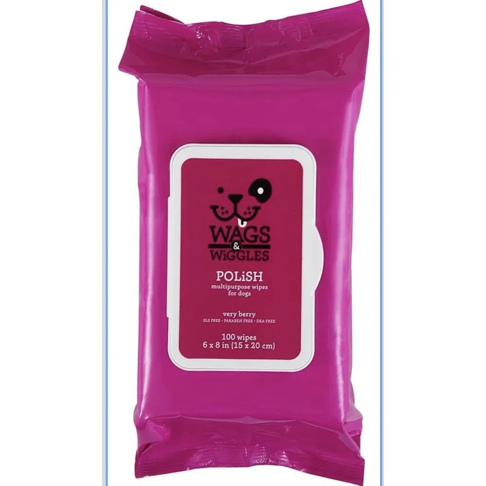 Wags & Wiggles Polish Multipurpose Wipes for Dogs, Very Berry Scent - Lot Of 6